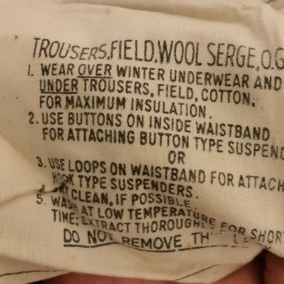 NEW OLD STOCK KOREAN WAR szSMALL/REGULAR OG 108 WOOL OD FIELD TROUSERS JJ 988 - Picture 3 of 12
